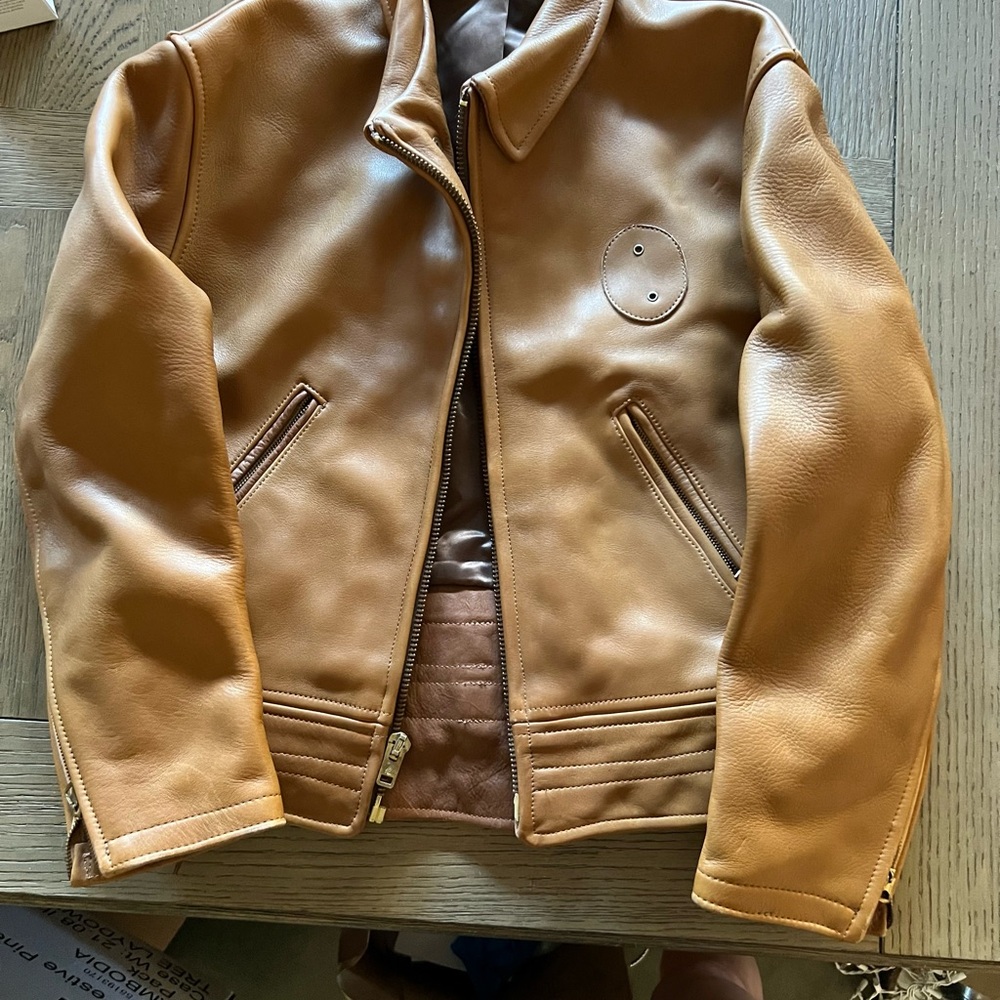 Source Unknown Tan Leather Bomber Jacket - image 1